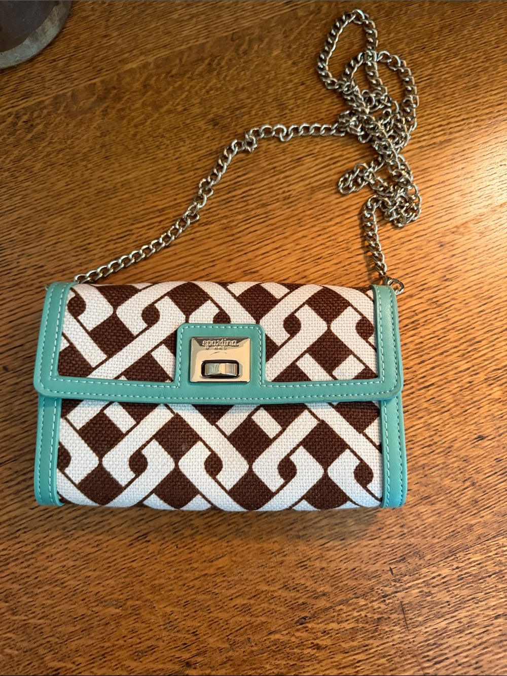 Spartina 449 Brown and Mint Patterned Chain Crossbody